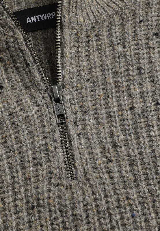Antwrp Zipped Neppy Yarn Knit Beluga  (BKW462-L219/00610) - MerkenOutlet