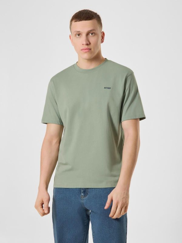 Antwrp Backprint T-Shirt Green Ash Straight Fit  (BTS478-L001S/000540 GREEN ASH) - MerkenOutlet