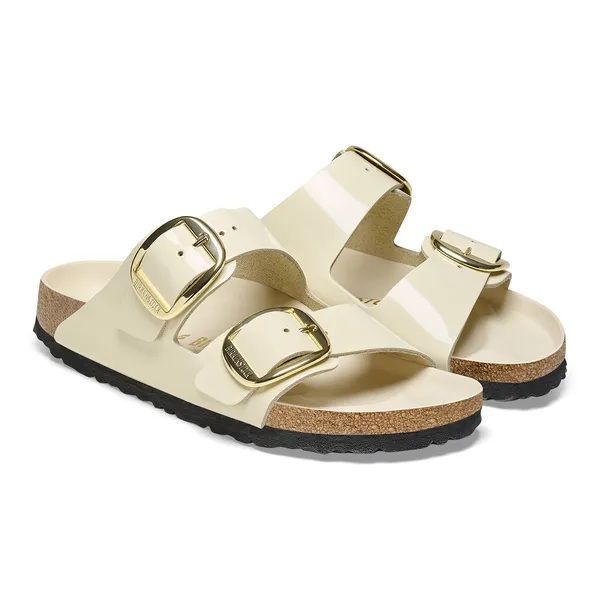 Birkenstock Arizona Big Buckle Natural Leather Patent High Shine Ecru Narrow  (1026128) - MerkenOutlet