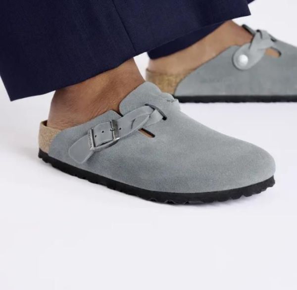 Birkenstock Boston Braided Suede Leather Basalt Gray Narrow  (1029086) - MerkenOutlet