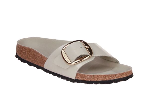 Madrid Big Buckle Natural Leather Patent High-Shine Oyster  (1031823) - MerkenOutlet