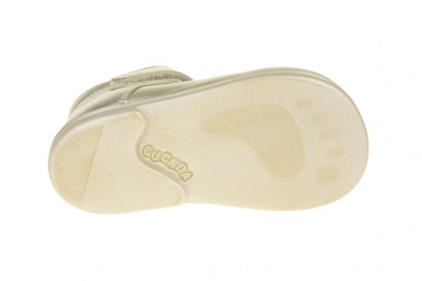 Cucada Beige-parelmoer ballerina met velcroriempje (3536Lpearl) - MerkenOutlet