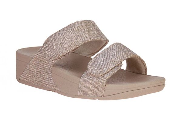 Fit Flop Lulu Adjustable Shimmerlux Slides Latte Beige  (LULU SHIMMER SLIDE LAT.BEIGE) - MerkenOutlet
