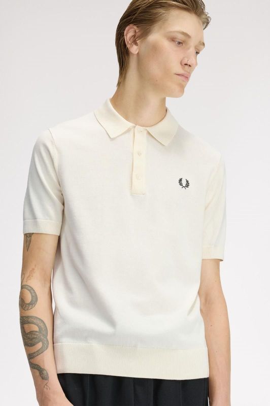 Fred Perry Long Staple Cotton Knitted Shirt Ecru  (K9725-170) - MerkenOutlet