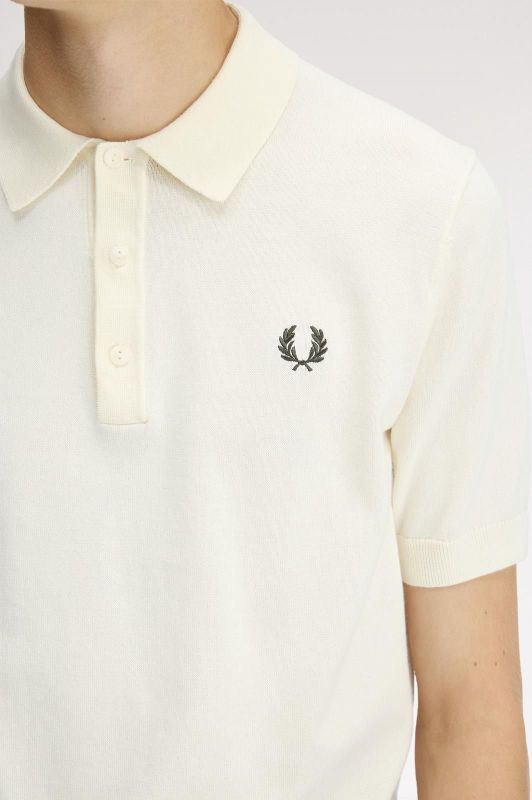 Fred Perry Long Staple Cotton Knitted Shirt Ecru  (K9725-170) - MerkenOutlet