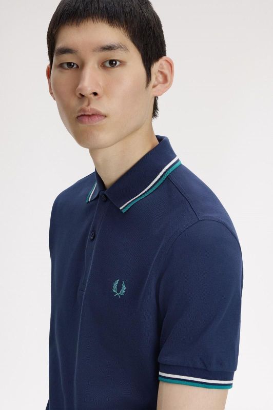 Fred Perry Twin Tipped Fred Perry Shirt Tennis Blue/Snow White/Deep Mint  (M3600-86A) - MerkenOutlet