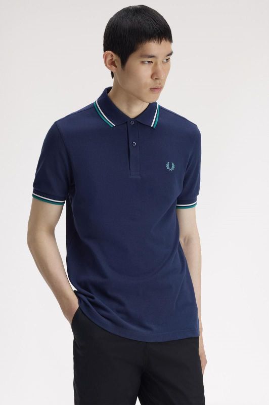 Fred Perry Twin Tipped Fred Perry Shirt Tennis Blue/Snow White/Deep Mint  (M3600-86A) - MerkenOutlet