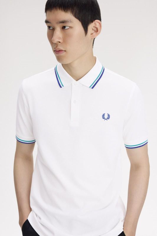 Fred Perry Twin Tipped Fred Perry Shirt Snow White/Deep Mint/Soho Eclipse  (M3600-94A) - MerkenOutlet