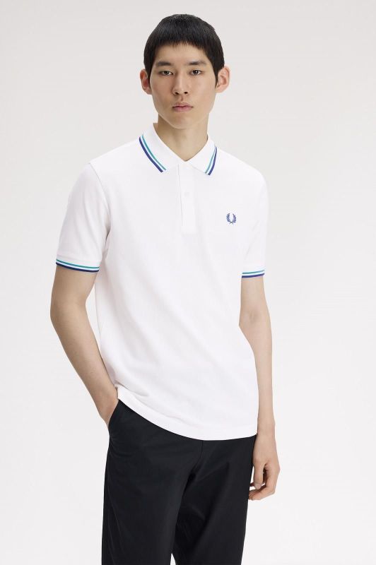 Fred Perry Twin Tipped Fred Perry Shirt Snow White/Deep Mint/Soho Eclipse  (M3600-94A) - MerkenOutlet