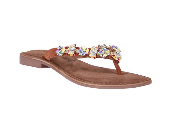 Lazamani Cognac Teenslipper Steentjes  (75877 TAN) - MerkenOutlet