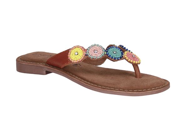 Lazamani Round Beads Slipper Tan-Multi  (75453 TAN MULTI) - MerkenOutlet