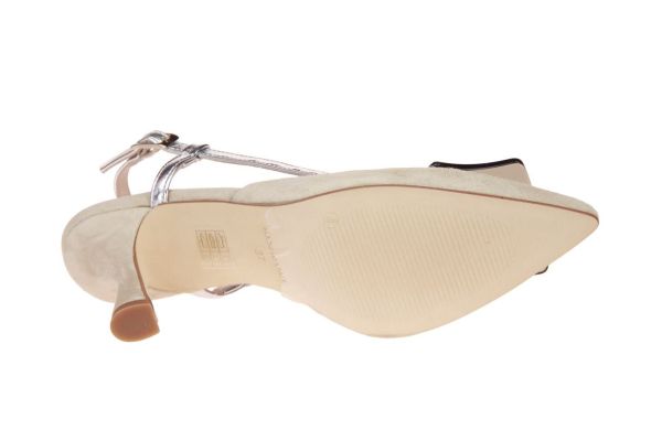 Marian Beige-Zilveren Pump Openhiel  (20905-BEIGE) - MerkenOutlet