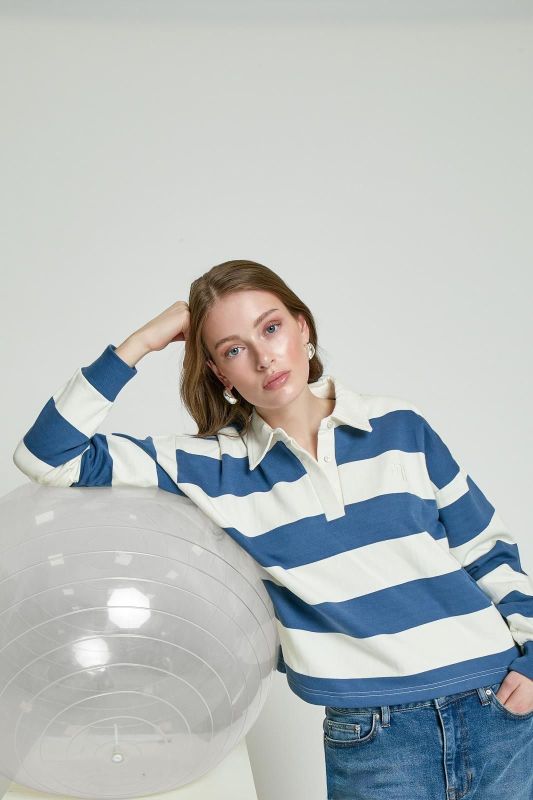 Minus Estalla Polo Sweat Cloud Dancer Stripe  (MI6875-235S ) - MerkenOutlet