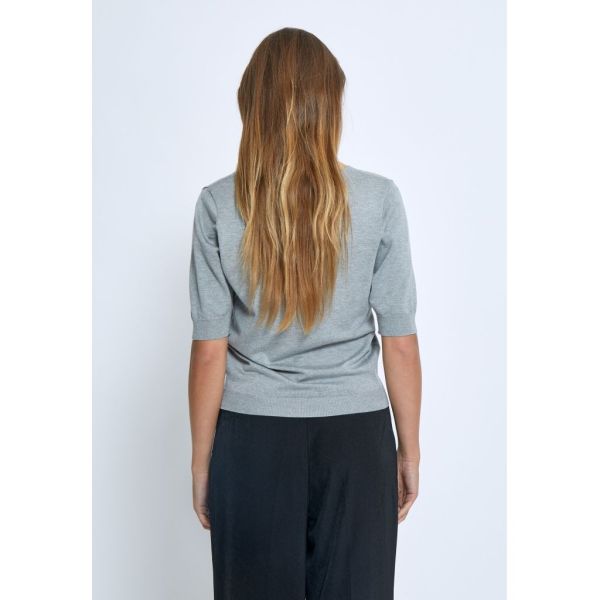 Minus Villa V-Neck Knit Tee Light Grey Melange  (MI4751-112M) - MerkenOutlet