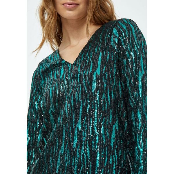 Minus Caia V-Neck Short Glitter Dress Jade Green  (MI5775-3036) - MerkenOutlet