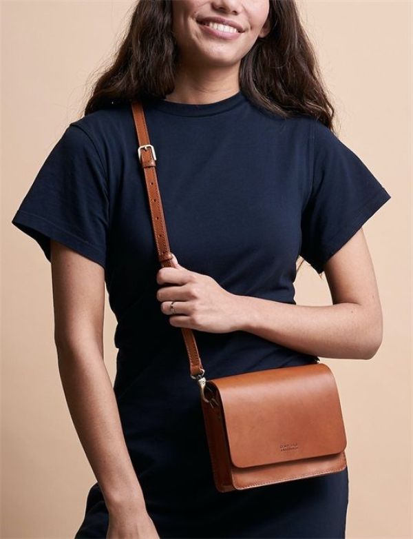 O My Bag Audrey Mini Cognac Checkered Classic Leather  (OMB-E100BV2) - MerkenOutlet