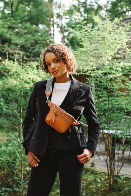 O My Bag Beck's Bum Bag Cognac Checkered Stromboli Leather  (OMB-E129BS) - MerkenOutlet