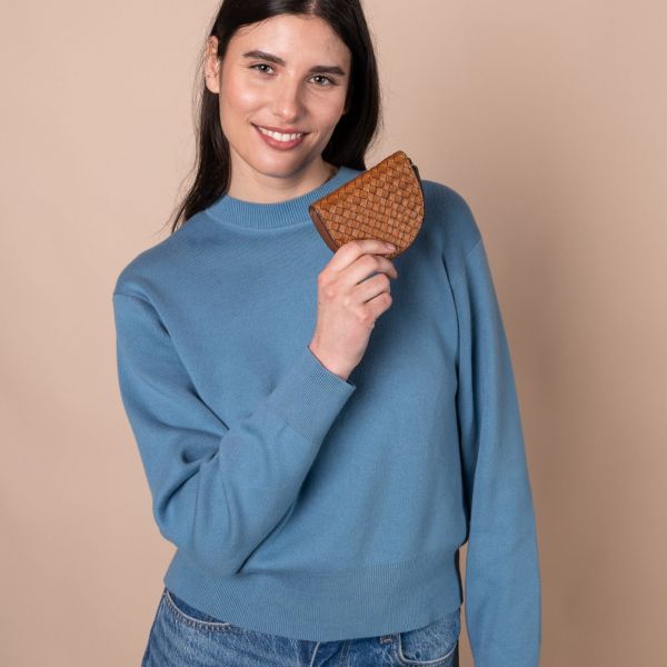 O My Bag Laura Coin Purse Cognac Woven Leather  (OMB-E147BVW) - MerkenOutlet