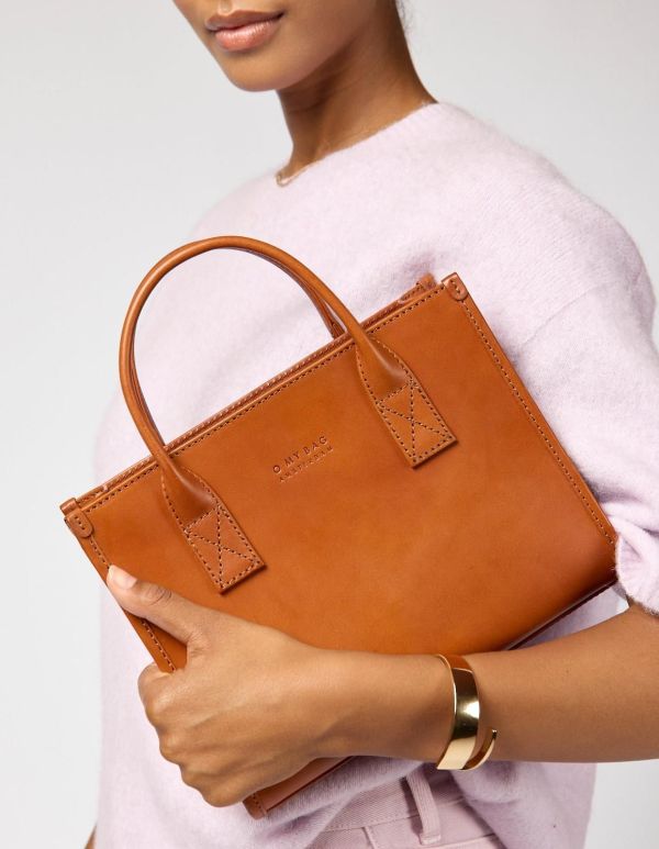O My Bag Jackie Midi Leather Strap Cognac Classic Leather  (OMB-E194BV1) - MerkenOutlet