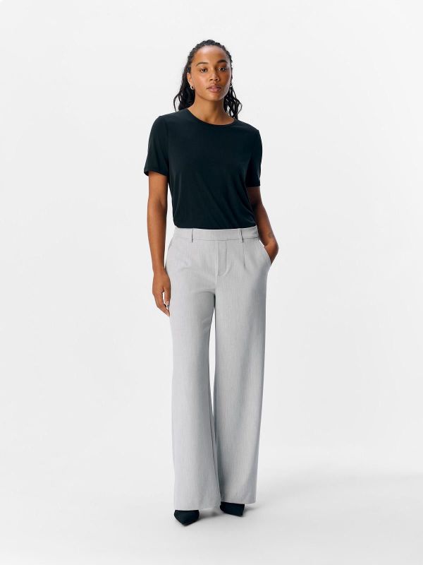Object Lisa Wide Pant Light Grey Melange  (23037921 light  grey melange) - MerkenOutlet