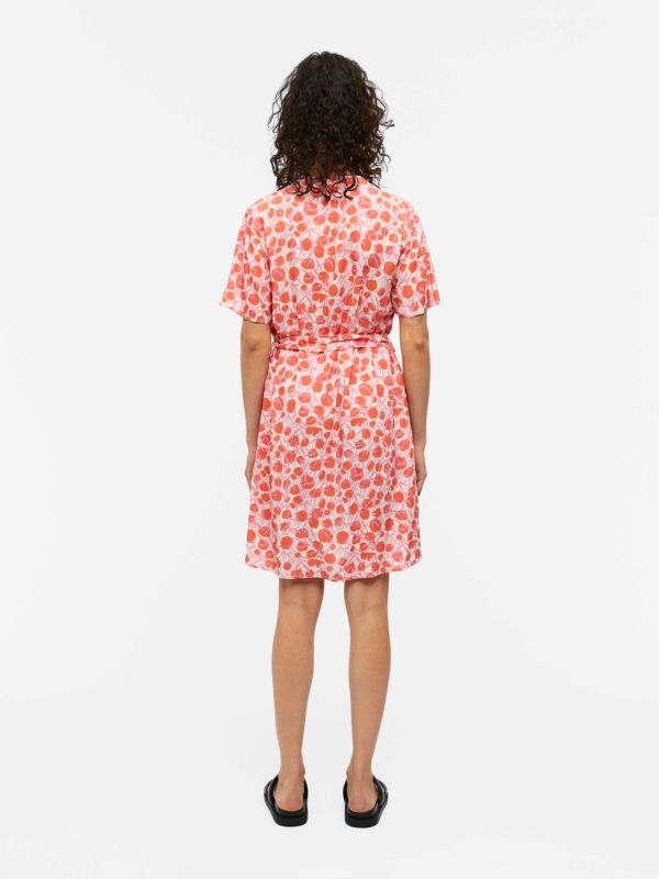 Object Ema Elisa S/S Shirt Dress Sandshell - Hot Coral/Orchid Flower  (23039105-sandshell) - MerkenOutlet