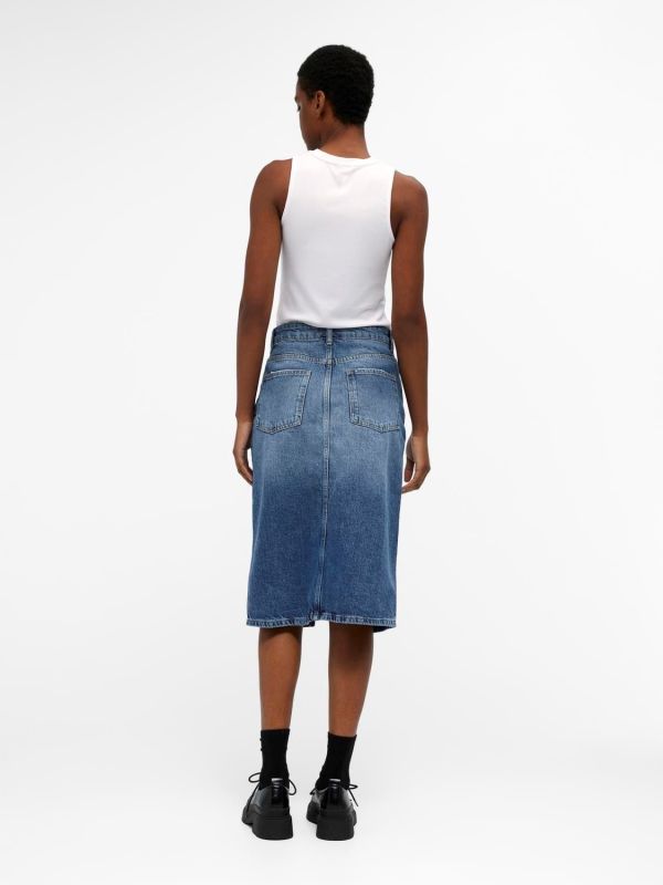 Object Harlow Midi Denim Skirt Medium Blue Denim  (23043873-medium blue denim) - MerkenOutlet