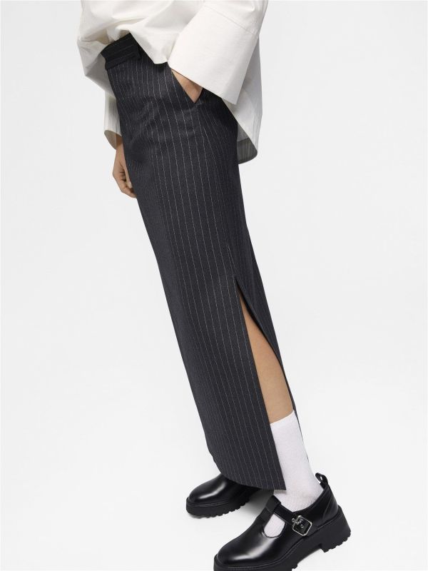 Object Adona HW Anckle Skirt Dark Grey Melange Pinstriped  (23043926-dark grey melange) - MerkenOutlet