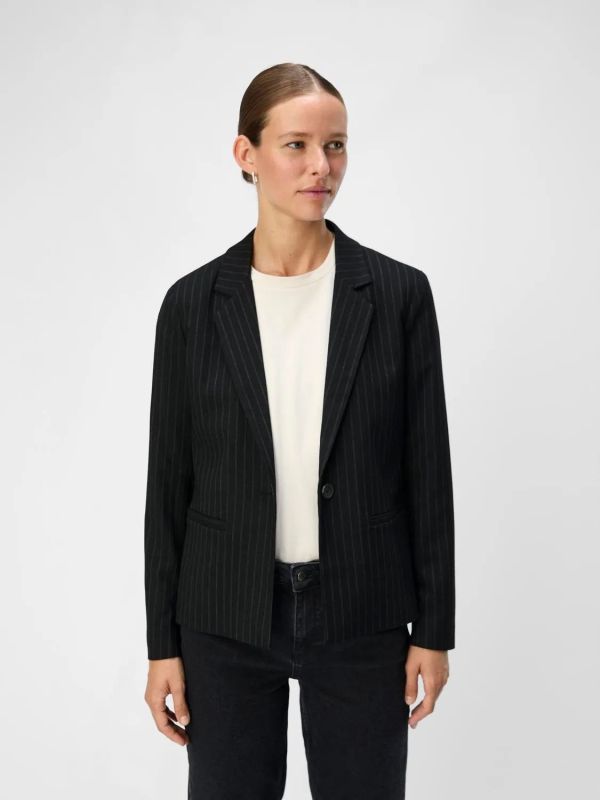 Object Lisa L/S Button Blazer Black/Grey  (23044564-black) - MerkenOutlet