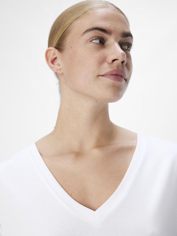 Object Jannie RE S/S V-Neck Top White  (23044669-white) - MerkenOutlet