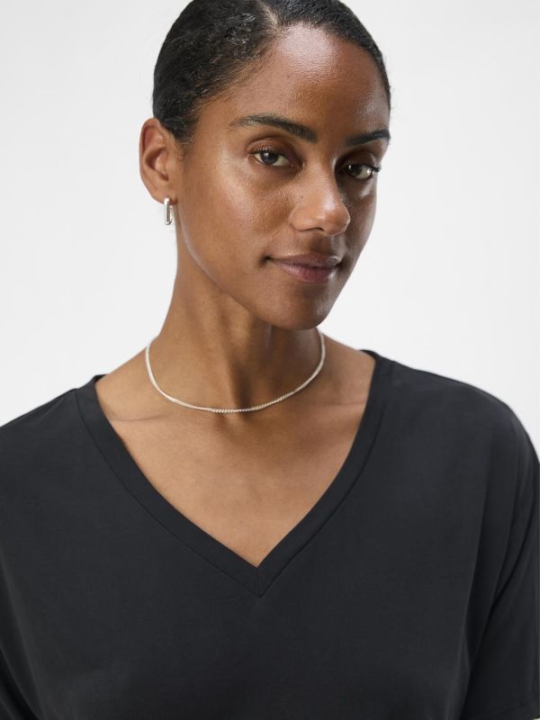 Object Jannie RE S/S V-Neck Top Black  (23044669-black) - MerkenOutlet