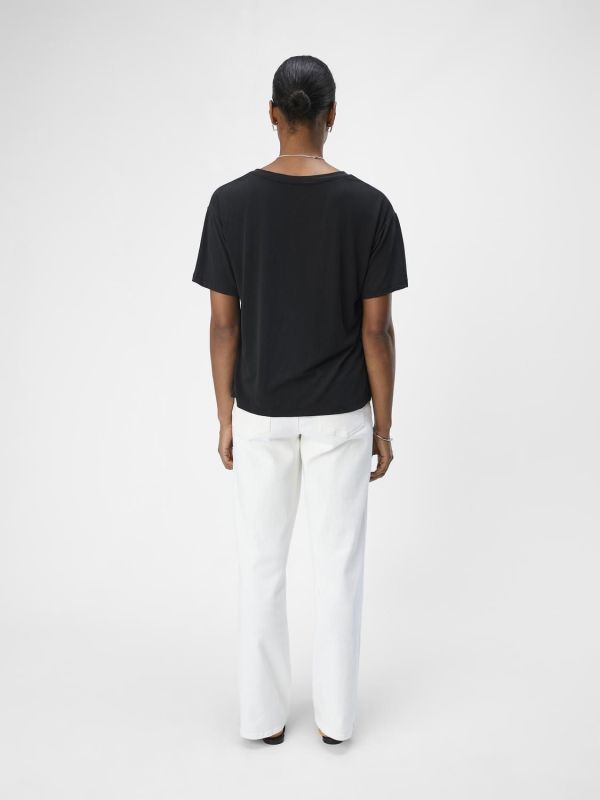 Object Jannie RE S/S V-Neck Top Black  (23044669-black) - MerkenOutlet