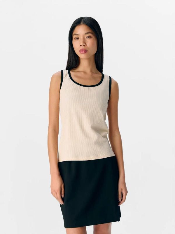 Object Jamie S/L Sli Tank Top Sandshell-Black  (23045692 SANDSHELL BLACK) - MerkenOutlet