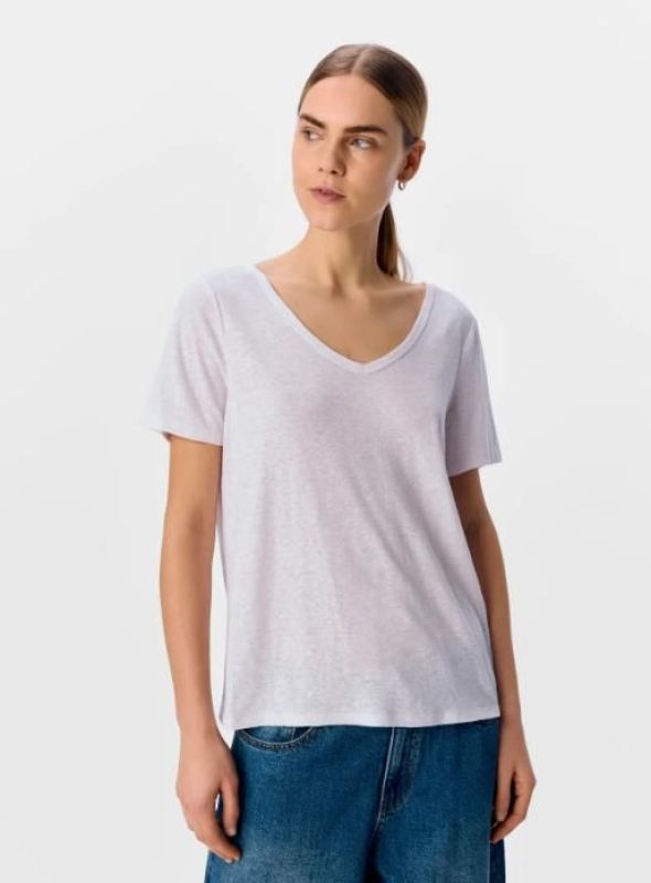 Object Thea S/S RE V-Neck Top White  (23045693 white) - MerkenOutlet