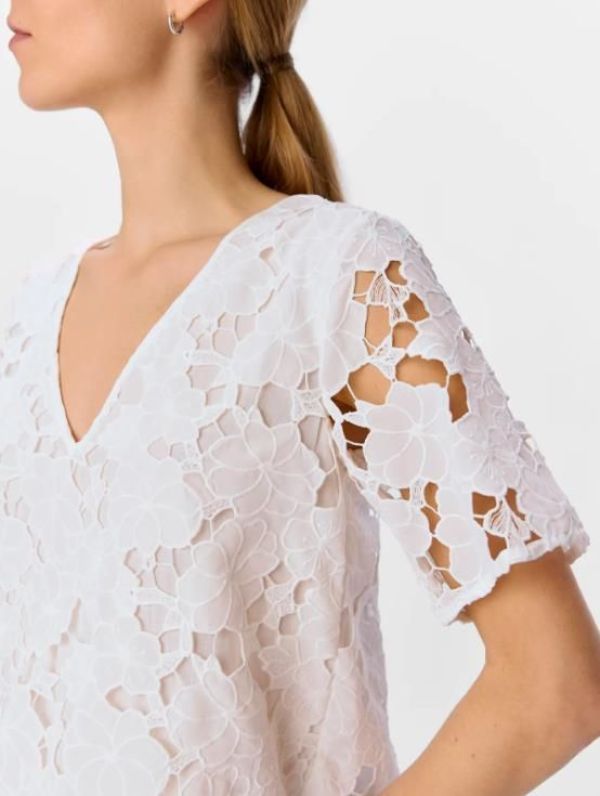 Object Nellie RE S/S V-Neck Top White  (23046358 white) - MerkenOutlet