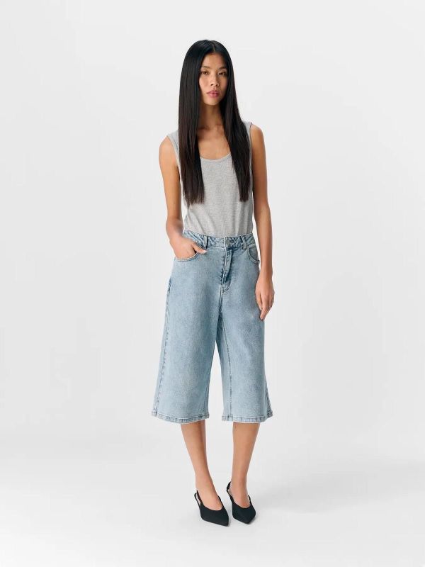 Object Isra HW LO Bermuda Shorts Medium Blue Denim  (23046366 medium blue denim) - MerkenOutlet