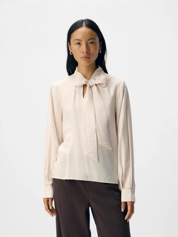 Object Jacira L/S RE Bow Shirt White Sand  (23048076 WHITE SANDE) - MerkenOutlet
