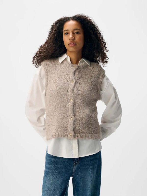 Object Saggia RE Knit Vest Cardigan Humus  (23048079 HUMUS) - MerkenOutlet