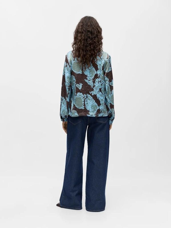 Object Yeva L/S RE V-Neck Top Seal Brown-Air Blue  (23048101 SEAL BROWN) - MerkenOutlet