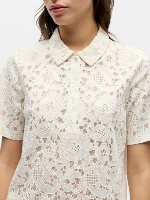 Object Bianca S/S LO Polo Top White Sand  (23048104 WHITE SAND) - MerkenOutlet