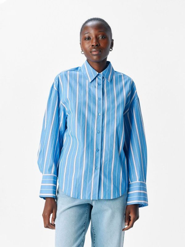 Object Kimberly L/S LO Shirt Cornflower Blue Stripes White  (23048211 CORNFLOWER BLUE) - MerkenOutlet