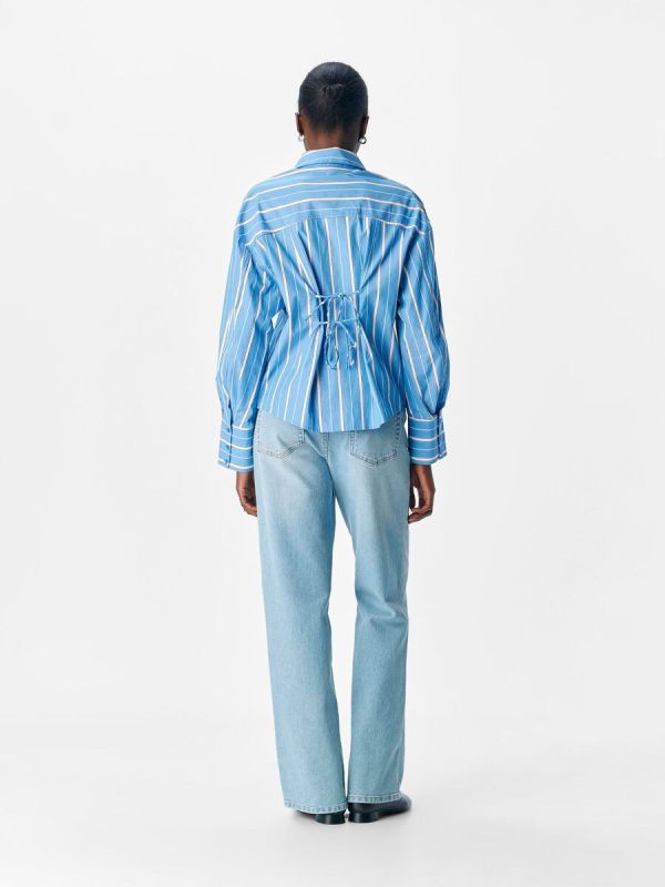 Object Kimberly L/S LO Shirt Cornflower Blue Stripes White  (23048211 CORNFLOWER BLUE) - MerkenOutlet