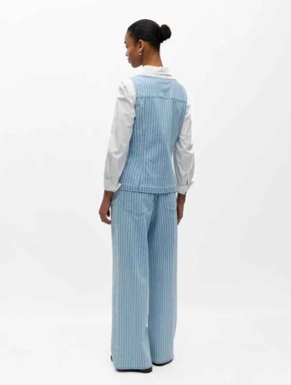 Object Sanni S/L RE Denim Waistcoat Light Blue Denim White  (23048739 LIGHT BLUE DENIM WHITE) - MerkenOutlet