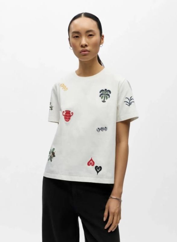 Object Lunai S/S LO T-Shirt Cloud Dancer Embroidery  (23048765 Cloud Dancer Embroidery) - MerkenOutlet