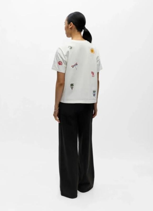 Object Lunai S/S LO T-Shirt Cloud Dancer Embroidery  (23048765 Cloud Dancer Embroidery) - MerkenOutlet