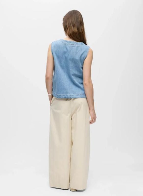Object Rosie S/L LO Denim Top Light Blue  (23048814 Light Blue Denim) - MerkenOutlet
