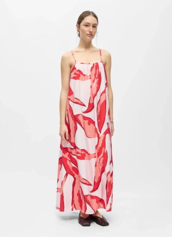 Object Aggie S/L Lo Long Dress Pale Lilac/Lantana  (23048835 Pale Lilac Lantana + poinsettia) - MerkenOutlet