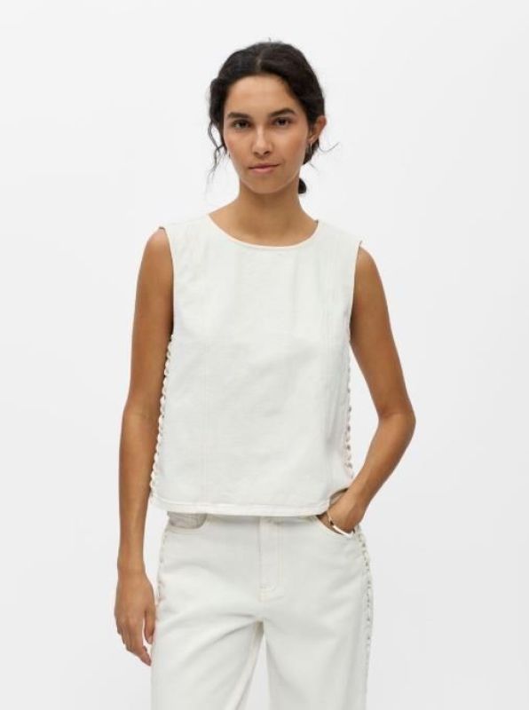 Object Trice S/L RE Denim Top White  (23049170 WHITE) - MerkenOutlet