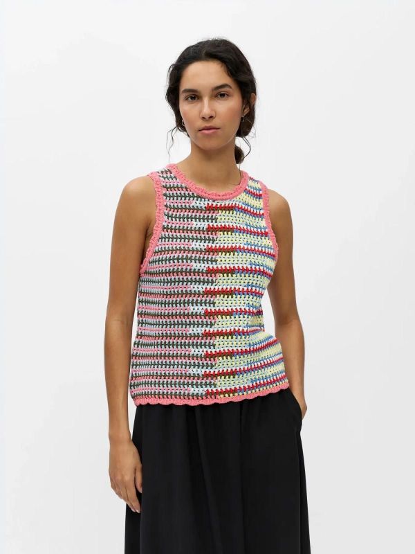 OBJ Miss S/L RE Knit Top Begonia Pink Multi Color  (23049491 Begonia Pink Multi color) - MerkenOutlet