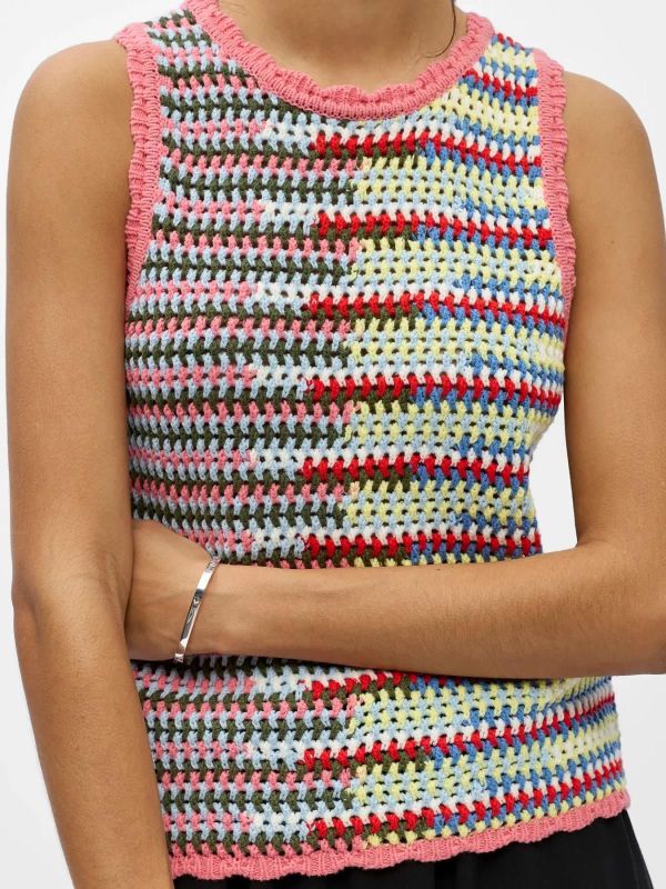 OBJ Miss S/L RE Knit Top Begonia Pink Multi Color  (23049491 Begonia Pink Multi color) - MerkenOutlet