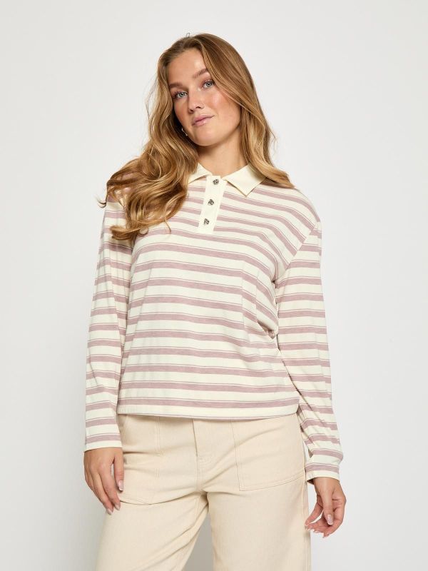 Peppercorn Marielle Polo T-Shirt Mauve Mist Rose Stripe  (PC8651-4631S) - MerkenOutlet